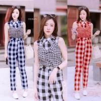 ราคา TW11515 Set 2 ชิ้น เสื้อคอปกแขนกุดลายสก็อต กางเกงขายาวลายสก็อต (4232750248)