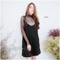 ราคา เอี๊ยมสายเดี่ยวกำมะหยี่ เสื้อซีทรูจุด TW12102 (4228298755)
