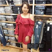 ราคา จั้มสูทขาสั้น สาวอวบ คอปาดเว้าไหล่ ทรงระบาย TW4774 (3641367573)