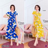 ราคา แม็กซี่เดรสลายดอก คอวี แต่งกระดุมผ่าหน้า TW12429 (3150528122)