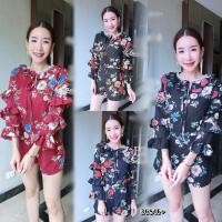 ราคา TW3681 จั้มสูทลายดอกแขนระบาย3ชั้น (3038823823)