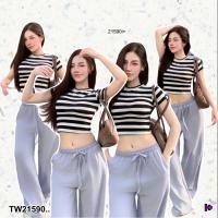 ราคา TW21590 Set 2 ชิ้น เสื้อครอปลายทาง กางเกงขายาว (26684573857)