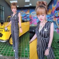 ราคา TW8350 จั้มสูทแขนกุดลายทาง เอวแต่งเข็มขัด (18146961584)