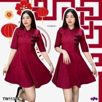 ราคา TW11319 เดรสกี่เพ้าแดง กระโปรงบานทรงทวิส (6673194300)