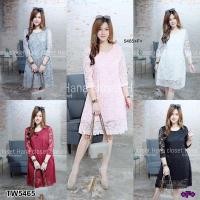 ราคา TW5465 เดรสลูกไม้ สาวอวบ แขนสามส่วนแต่งซีทรู (5633041453)