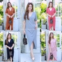ราคา TW9519 Dress สาวอวบ เดรสคอวีไขว้หน้า TW9519 Dress chubby girl V neck dress cross front (4736857867)