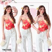 ราคา TW21698 เสื้อเกาะอก เย้บหย่น ด้านข้าง ซับในทั้งหน้าหลัง (43004305586)