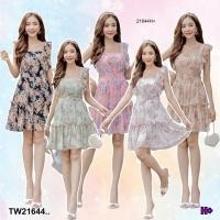 ราคา TW21644 มินิเดรส แขนสั้น แต่งระบายแขน กระโปรงระบาย (41450646214)