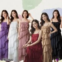ราคา TW22682 เดรสสายเดี่ยวระบายหลายชั้น เนื้อผ้าชีฟองพลิ้ว ๆ มีซับในทั้งตัว (29693231385)
