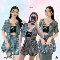 ราคา TW21157 Set 3 ชิ้น เสื้อคลุม เสื้อสายเดียว กางเกงขาสั้น (28456256370)