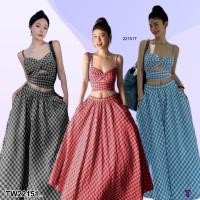 ราคา TW22151 set 2 ชิ้น เสื้อสายเดี่ยว สายพัน กระโปรงยาวลายสก็อต (27466620956)