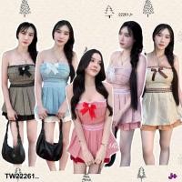 ราคา TW22261 Set 2 ชิ้น เสื้อเกาะอกแถมเข็มกลัด กางเกงกระโปรง (27171319128)