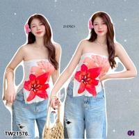 ราคา TW21576 เสื้อเกาะอก ดอกชบา ผ่าข้าง 2 ข้าง (27083865329)