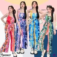 ราคา TW20627 Set 2 ชิ้น เสื้อแขนกุด มัดย้อม ลายตรง กางเกงขายาว ผูกโบว์เอว (26802397206)