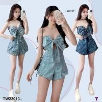 ราคา TW22013 Set 2 ชิ้น เสื้อเกาะอก ทรงโบว์อก กางเกงทรงบอลลูน (26062339542)