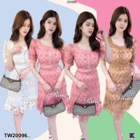 ราคา TW20096 เดรสลูกไม้ ผูกหลัง ชายระบาย (25850783598)