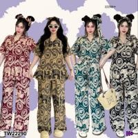 ราคา TW22290 Set 2 ชิ้น เสื้อปกฮาวาย กางเกงขายาว สายผูก (25842479404)