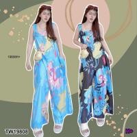 ราคา TW19808 จั๊มสูทสายเดี่ยวสม็อกอกลายกราฟฟิก (25722286404)