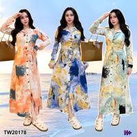 ราคา TW20178 Maxi dress ปกเชิ้ตแขนยาวลายมาเบิ้ล (24076383015)