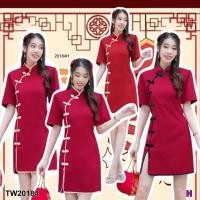 ราคา TW20184 เดรสคอจีนแขนสั้น แต่งกระดุมจีน กุ้นขอบทอง (24007082586)