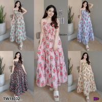 ราคา TW18032 เดรสสายเดี่ยวยาว ลายเชอร์รี่ (22071865994)