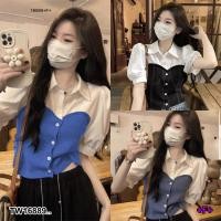 ราคา TW16889 เสื้อ ไหมพรมปกเชิ้ต แขนสั้น (20289282156)