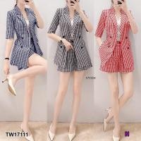 ราคา TW17111 set 2 ชิ้น เสื้อสูทแขนสั้นลายสก็อต กางเกงลายสก็อตขาสั้น (16740307875)