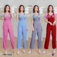 ราคา TW17609 Jumpsuit จั้มสูทแขนพองสม็อค แต่งระบายชั้น (14689392521)