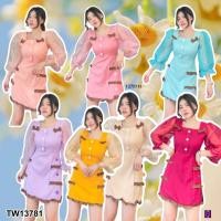 ราคา TW13781 เดรสแต่งระบายแขนยาวผ้าแก้ว (9835550721)