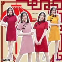 ราคา TW8022 Dress ชุดเดรสคอจีนแขนสั้น ติดกระดุมจีนเฉียงไหล่ (9105960230)