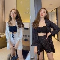 ราคา TW13984 Set 2 ชิ้น เสื้อปกสูทแขนยาวลายจุด กางเกงลายจุดขาสั้น (8500287083)