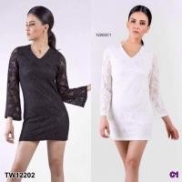 ราคา TW12202 เดรสสั้นแขนยาวลูกไม้ทั้งตัว (7545655288)