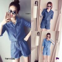 ราคา TW11596 จั้มสูทยีนส์เทียมขาสั้น (7131276870)
