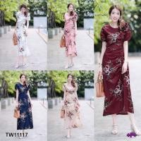 ราคา TW11117 เดรสลายกุหลาบแต่งระบายอกกระโปรงโบว์รูด (6833045231)