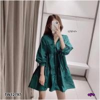 ราคา TW12797 เดรสแขนพองสีพื้น (6643817889)