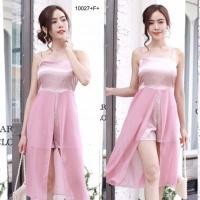 ราคา จั๊มสูทสายเดี่ยวแต่งกระโปรงผ่าหน้า หลัง TW10027 (6038451744)