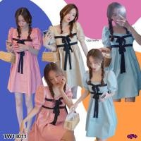 ราคา TW13011 เดรสคอเหลี่ยมแขนตุ๊กตา อกผูกริบบิ้น (5149256189)