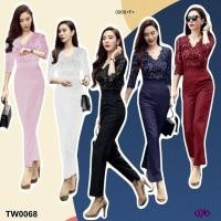 ราคา TW0068 จั้มสูทสุดหรู ลูกไม้คอวี ใส่แล้วดูเรียบเก๋สุดๆ (4834931172)