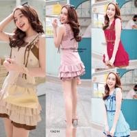 ราคา TW13421 เดรสแขนกุด สายเดี่ยวระบาย ผูกโบว์ไหล่ กระโปรงต่อชายระบายติดดอก (3953125011)