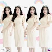 ราคา TW22536 เดรสยาว คอเหลี่ยม แขนพองทรงบอลลูน จั้มปลายแขน มีซิปหลัง 10Dee (42116894314)
