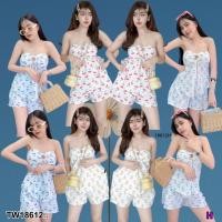 ราคา TW18612 set 2 ชิ้น เสื้อเกาะอก แต่งห่วง ลายเชอร์รี่ กางเกงขาสั้น (23866009369)