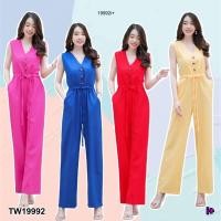 ราคา TW16388 จั้มสูทคอวีแขนกุด มีกระเป๋าล้วงข้าง ทรงปล่อย (16342968397)