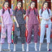 ราคา TW16243 Set 2 ชิ้น กี่เพ้าแฟชั่น เสื้อคอจีน กางเกงขา 4 ส่วน (13767282659)