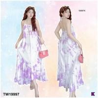 ราคา TW19997 เดรสยาวผูกคอลายมัดย้อม (7645692144)