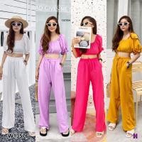 ราคา TW13576 Set เสื้อครอปแขนตุ๊กตา กางเกงขายาว (5455008128)