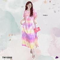 ราคา TW19998 เดรสยาวแขนสั้นมัดย้อม (4045010122)