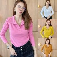 ราคา 111 112 เสื้อยืดแขนยาว คอปก แต่งกระดุม ผ้าCotton supersofeมูจิ (28176283571)