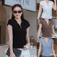 ราคา T343 Thong glom เสื้อคอวีกุ้น ผ้ายูนิโคล่เนื้อหนา ดีเทลแขนเต่อ (40002778287)