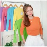 ราคา 002 เสื้อแขนยาว คอกลม ทรงเข้ารูปพอดีตัว Free size มีหลายสี (26600281441)