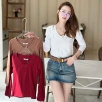 ราคา 067 068 Deezyyเสื้อยืด คอวี แขนยาว ผ้าCotton supersofeมูจิ (28875526491)